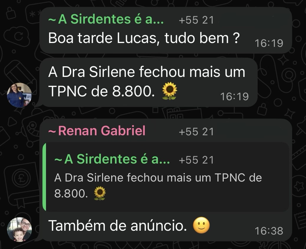 Dra. Sirlene, RJ — Fechamento de R$8.800 na segunda semana